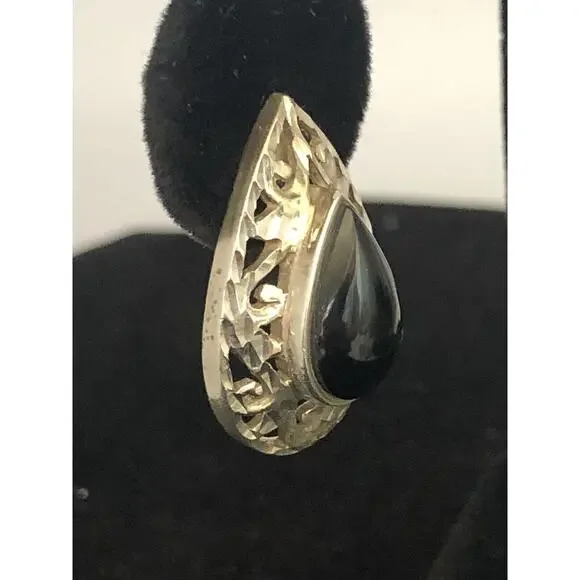 Vintage Sterling Silver And Black Onyx Teardrop Statement Earrings - Picture 3 of 6